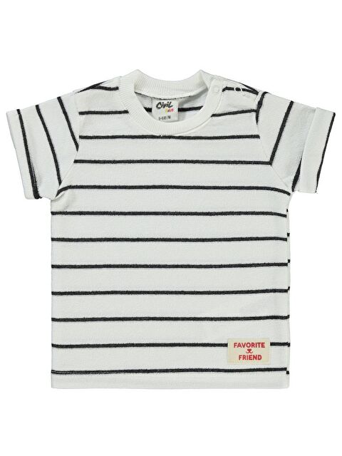 Civil Baby Selanik Çizgili Etiketli 6-18 Ay Tişört - Ekru6-9 Ay - S000382522-19965
