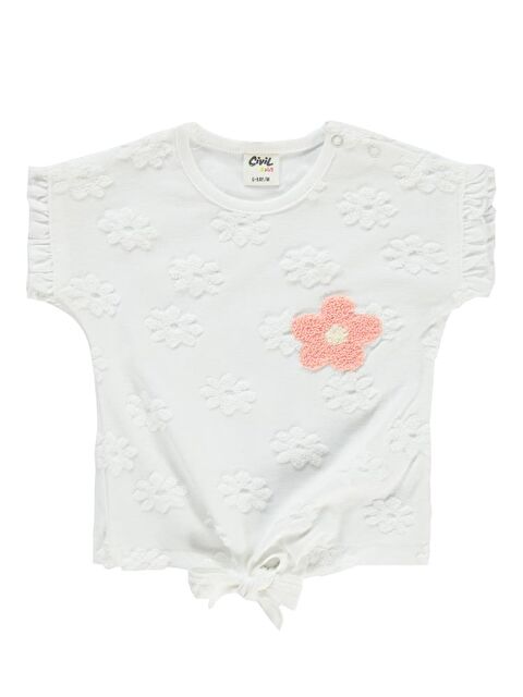 Civil Baby Papatya Kabartmalı Nakışlı 6-18 Ay Tişört - Ekru 9-12 Ay - S000225292-19965