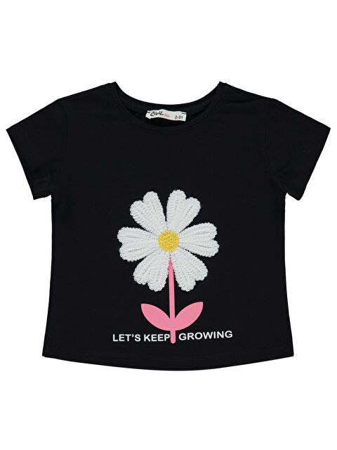 Civil Girls Mobil Çiçek Nakışlı 2-5 Yaş Tişört - Siyah 5-6 Yaş - S000395612-19351