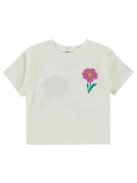 Civil Girls Lale Baskılı 2-5 Yaş Tişört - Ekru3-4 Yaş - S000387748-19965