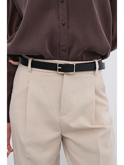 Shulebags Dikdörtgen Tokalı Klasik Deri Kemer Siyah - S000440936-19351