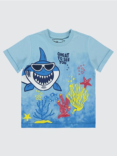 Civil Boys Köpek Balığı Baskılı Gözlük Nakışlı 2-5 Yaş Tişört - Mavi2-3 Yaş - S000198519-17234