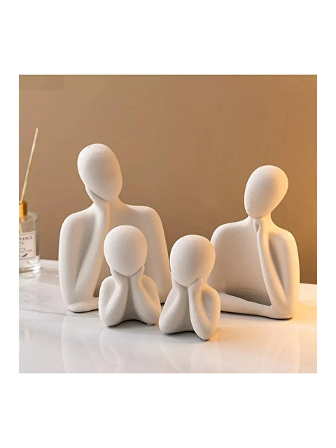 Havalı Tasarım Dekoratif Iki Çocuklu Aile Obje Biblo Heykel Beton - S000158688-20063