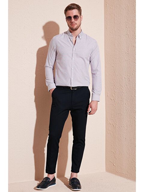 Buratti Desenli Pamuk Karışımlı Düğmeli Yaka Uzun Kollu Slim Fit Gömlek CF23S7496 - S000020461-37349