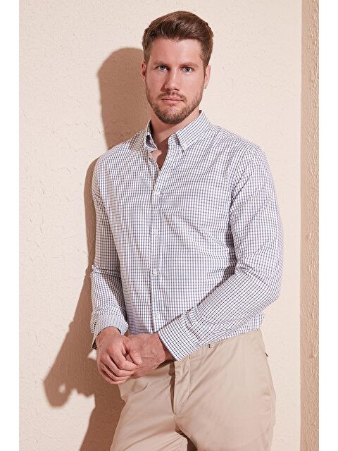 Buratti Desenli Pamuk Karışımlı Düğmeli Yaka Uzun Kollu Slim Fit Gömlek CF23S7496 - S000020461-37211