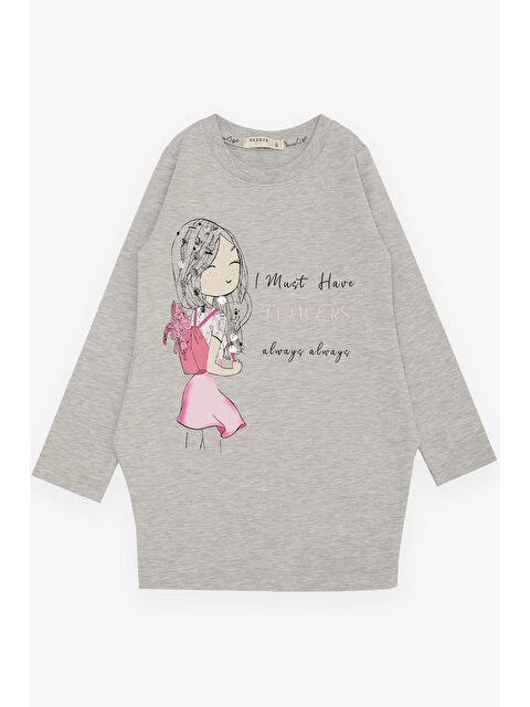 Breeze Kız Çocuk Tunik Mutlu Kız Baskılı Pullu Gri Melanj (3-5 Yaş) - S000121968-20600