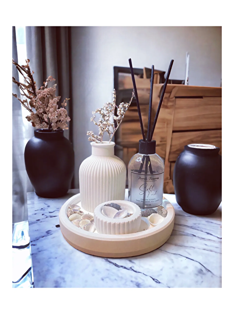 Havalı Tasarım Beyaz Renk Özel Tasarım Oda Kokulu Ve Vazolu , Mumluklu Standlı Aksesuar Seti - S000168125-20063