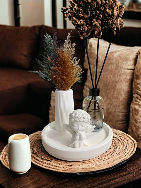 Havalı Tasarım Beyaz Renk Özel Tasarım Oda Kokulu Ve Vazolu , Biblolu Standlı Aksesuar Seti - S000168182-60