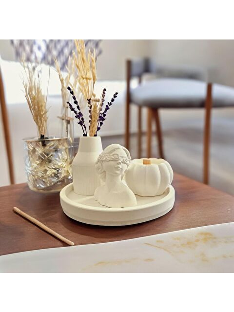 Havalı Tasarım Beyaz Renk Özel Tasarım Mum Ve Vazo Seti - S000210756-20063