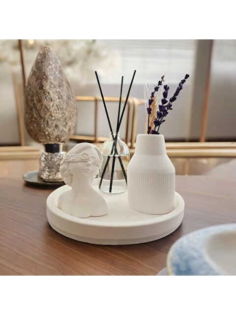Havalı Tasarım Dekoratif Oval Kuru Çiçek Pampas Vazosu Fresh Soft Oda Kokusu Kadın Büst Standlı Set - S000210758-20063