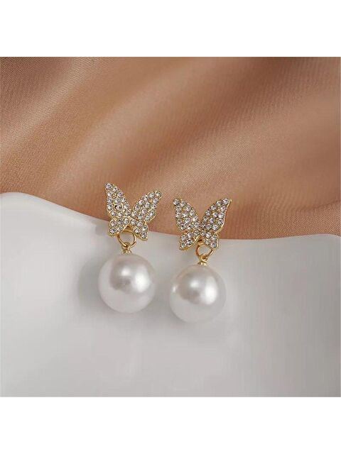 Pelin Aksesuar İncili Taşlı Kelebek Küpe - S000051988-23173