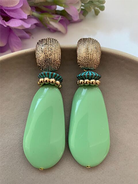 Pelin Aksesuar Mint Yeşil Uzun Boncuklu Tasarım Küpe - S000051996-23173