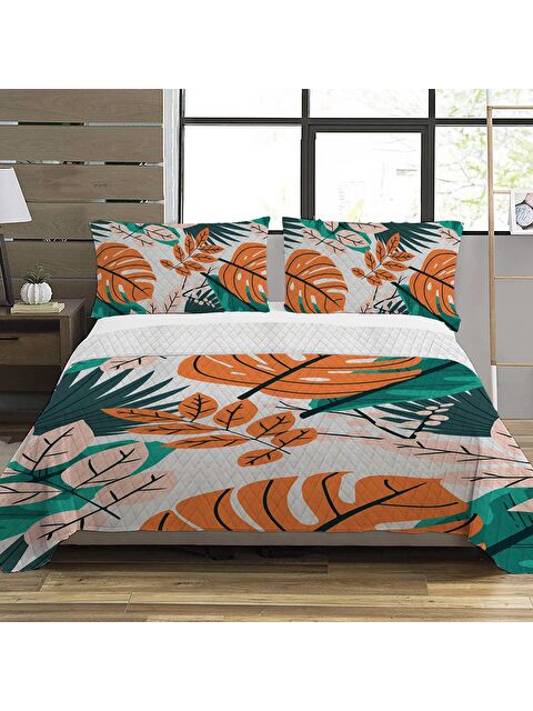 Evmila Yaprak Desen Çift Kişilik Baskılı Pike  (200x220 Cm) - S000025184-23173