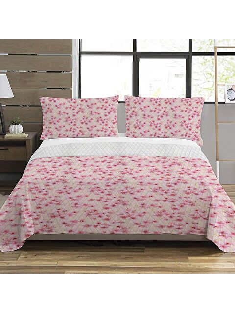 Evmila Pembe Minik Çiçek Desen Çift Kişilik Baskılı Pike  (200x220 Cm) - S000025183-23173