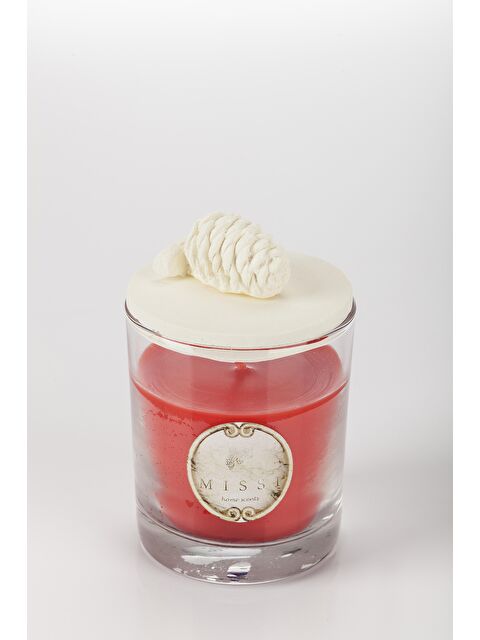 Missi Kozalak Seramik Taş Kapaklı Cinnamon Kokulu Kırmızı Vegan Mum - S000072325-20045