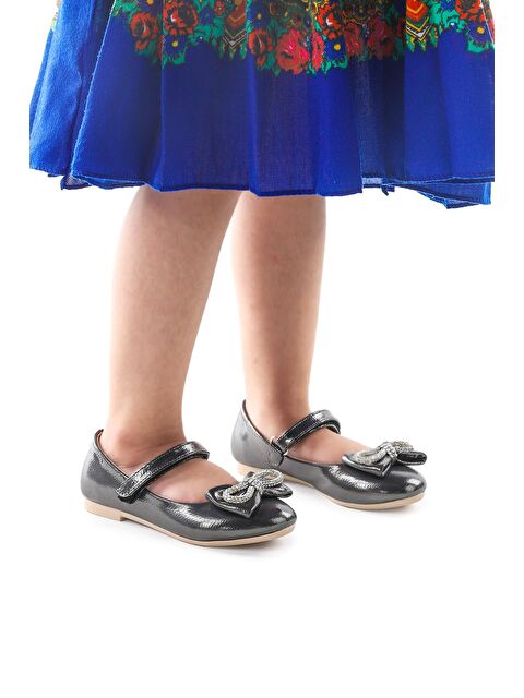 Kiko Kids Bowtie Papyon Taşlı Cırtlı Kız Çocuk Babet Ayakkabı - S000026876-26405