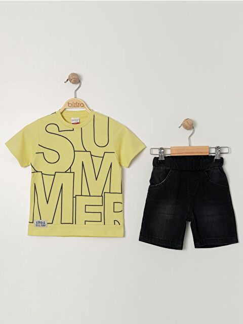 Bizizo Summer baskılı Bisiklet Yaka 2-5 Yaş Takım - Sarı 2-3 Yaş - S000388634-20072