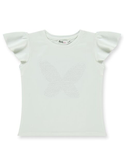 Civil Girls Kelebek Nakışlı 2-5 Yaş Tişört - Ekru4-5 Yaş - S000405235-19965