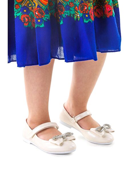 Kiko Kids Bowtie Papyon Taşlı Cırtlı Kız Çocuk Babet Ayakkabı - S000026826-17219