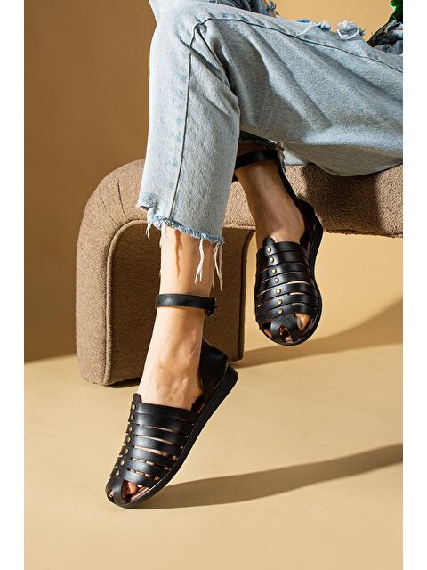 Pembe Potin Tokalı Düz Taban Bodrum Kadın Sandalet 51-172-23 - S000055716-19351