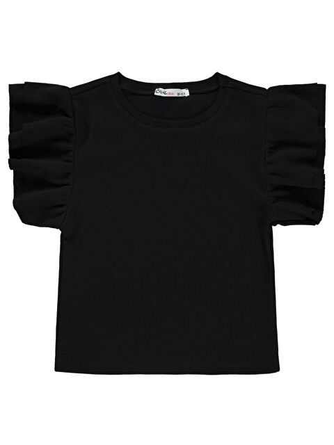 Civil Girls Volan Kollu 10-13 Yaş Tişört - Siyah 11-12 Yaş - S000386230-19351