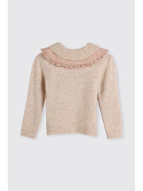 Panço Kız Çocuk Çıkarılabilir Yaka Detaylı Bej-Melanj Triko - S000415221-37208