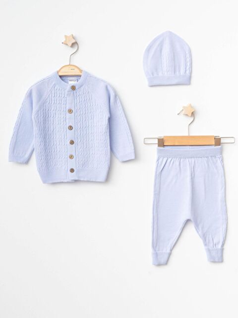 Myhanne Kendinden Desenli Erkek Bebek Şapkalı Triko Takım 4031 - S000079345-17234