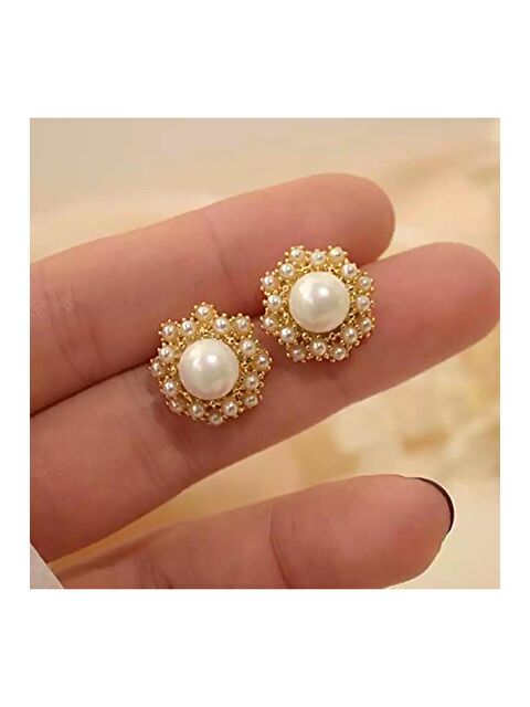 Pelin Aksesuar İncili Vintage Çiçek Küpe - S000052033-23173
