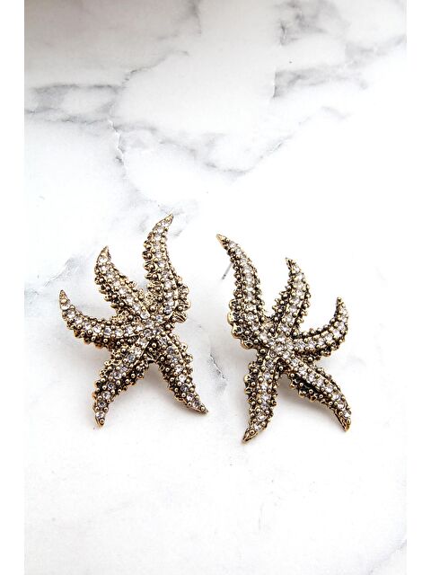 Pelin Aksesuar Taşlı Bronz Büyük Denizyıldızı Küpe - S000052034-23173