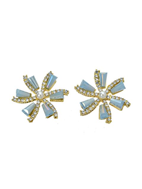 Pelin Aksesuar Gri Kristal İşlemeli Çiçek Küpe - S000052049-23173