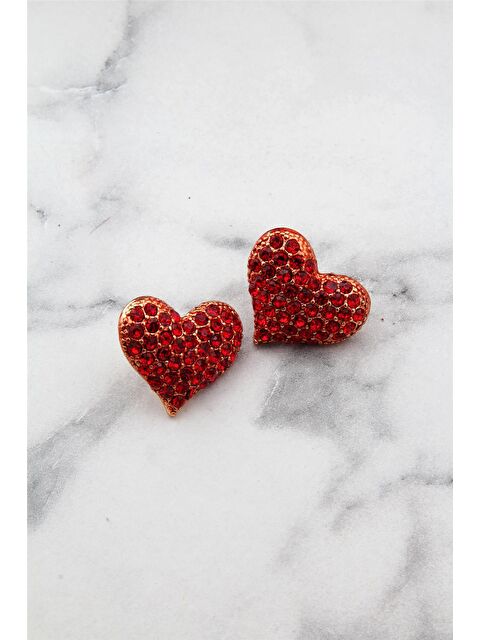 Pelin Aksesuar Kırmızı Kristal Taşlı Kalp Küpe - S000052062-23173