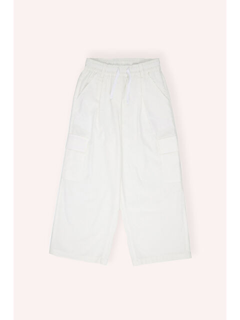 Panço Kız Çocuk Beli Lastikli Bol Paça Ekru Pantolon - S000393825-19965