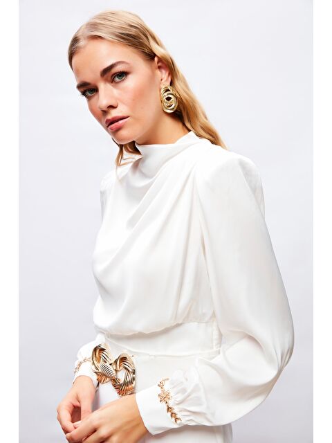 SATEEN Kol Aksesuar Detaylı Bluz - Ekru - S000323373-19965