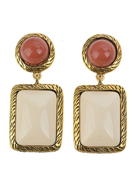 Pelin Aksesuar Bej Taşlı Küpe - S000052065-23173