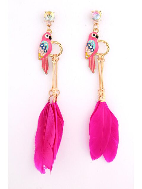 Pelin Aksesuar Fuşya Tüylü Papağan Küpe - S000052071-23173