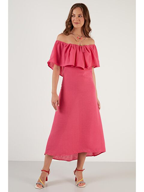 Lela Carmen Yaka Dar Kesim Volanlı Uzun Elbise 42190376 - S000001323-18686