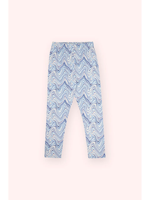 Panço Kız Çocuk Beli Lastikli Baskılı Mavi Tayt - S000393804-17234