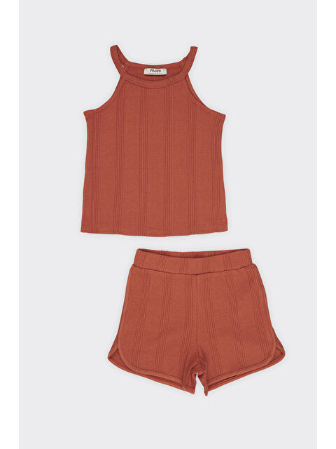 Panço Kız Çocuk Dokulu Örme Kiremit Triko Takım - S000253121-19957