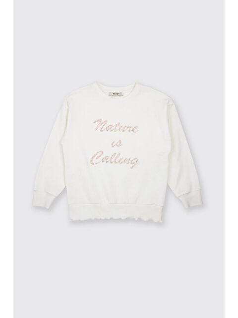 Panço Kız Çocuk Nakış Detaylı Ekru Sweatshirt - S000415219-19965