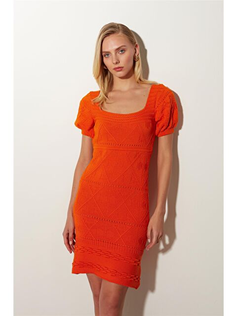 Sherin Turuncu Kare Yaka Triko Elbise SS23D4763TU - S000017503-20013
