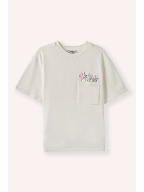 Panço Kız Çocuk Nakış Detaylı Ekru Tişört - S000471029-19965