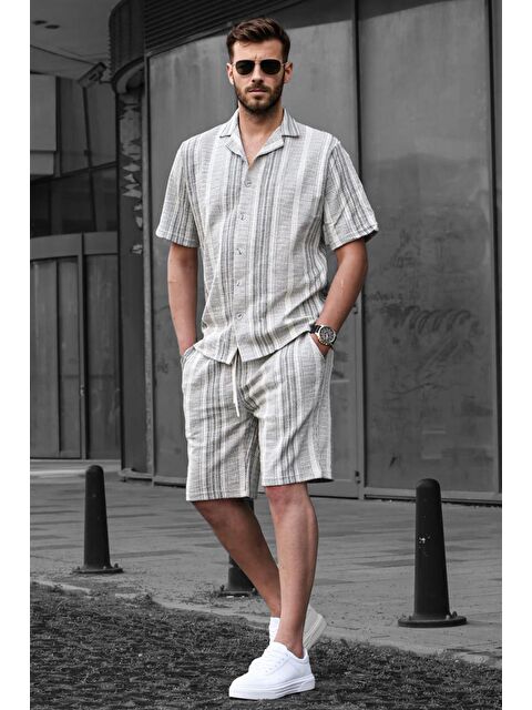 Madmext Siyah Çizgili Erkek Şort Takımı 6701 - S000056829-19351