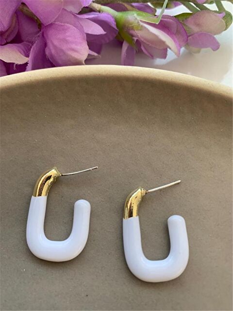 Pelin Aksesuar Beyaz Gold Köşeli Halka Küpe - S000052084-23173