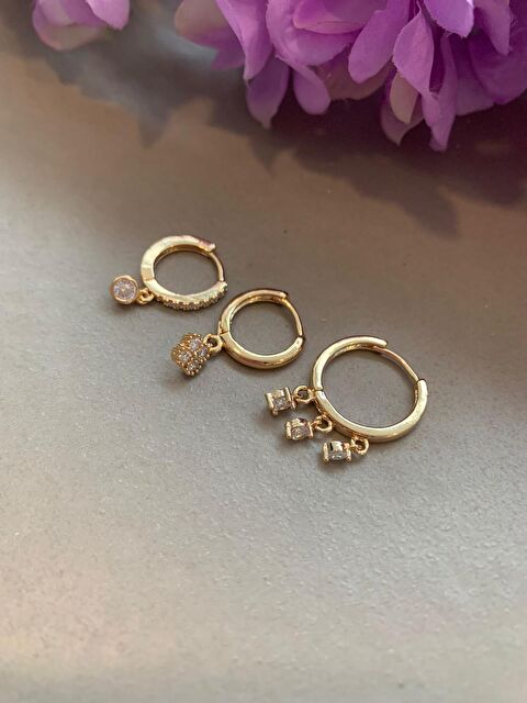 Pelin Aksesuar Üçlü Zirkon Taş Sallantılı Halka Küpe - S000052104-23173