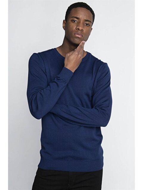 TUDORS Erkek Standart Fit Normal Kesim Bisiklet Yaka Lacivert Triko Kazak - S000042614-21164