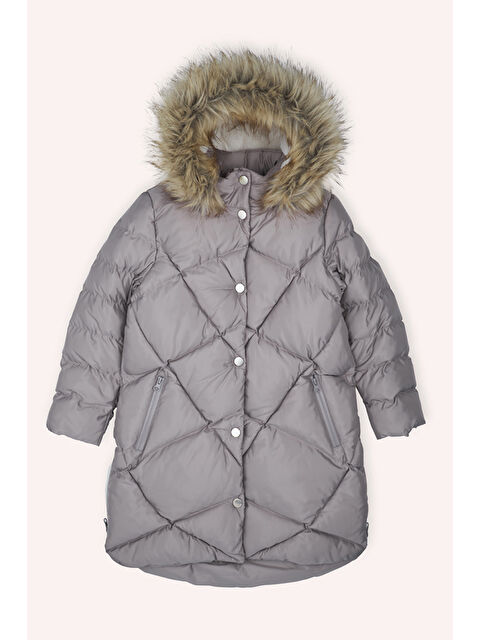 Panço Kız Çocuk Kapüşonu Suni Kürklü Lila Kaban - S000318984-17878