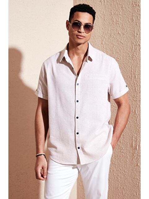 Buratti %100 Pamuk Keten Görünümlü Slim Fit Kısa Kollu Gömlek CF21S111766 - S000000740-19965