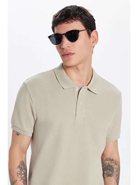 TUDORS Erkek Slim Fit Dar Kesim %100 Pamuk Taş Polo Yaka Tişört