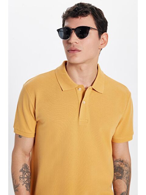 TUDORS Erkek Slim Fit Dar Kesim %100 Pamuklu Sarı Renk Polo Yaka Tişört