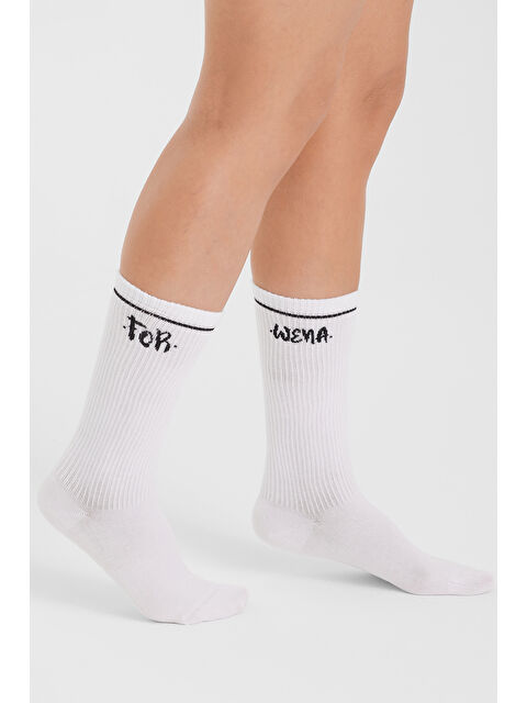 FORWENA 2'li Paket Baskılı Siyah Ve Beyaz Modal Lastiksiz Dikişsiz Derbili Kadın Soket Çorap 36-41 - S000359315-37246